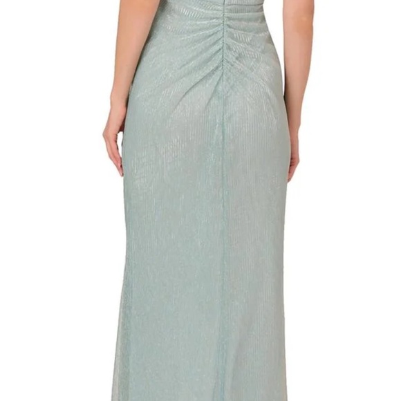 Adrianna Pappel gown, Smoke Mint. Mesh, cascade ruffle, high/low hem. - Picture 2 of 6
